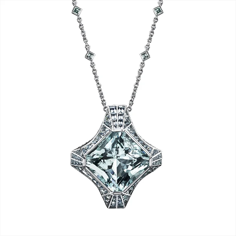 Charm necklaces with initials -Platinum Square Aquamarine Pendant Necklace