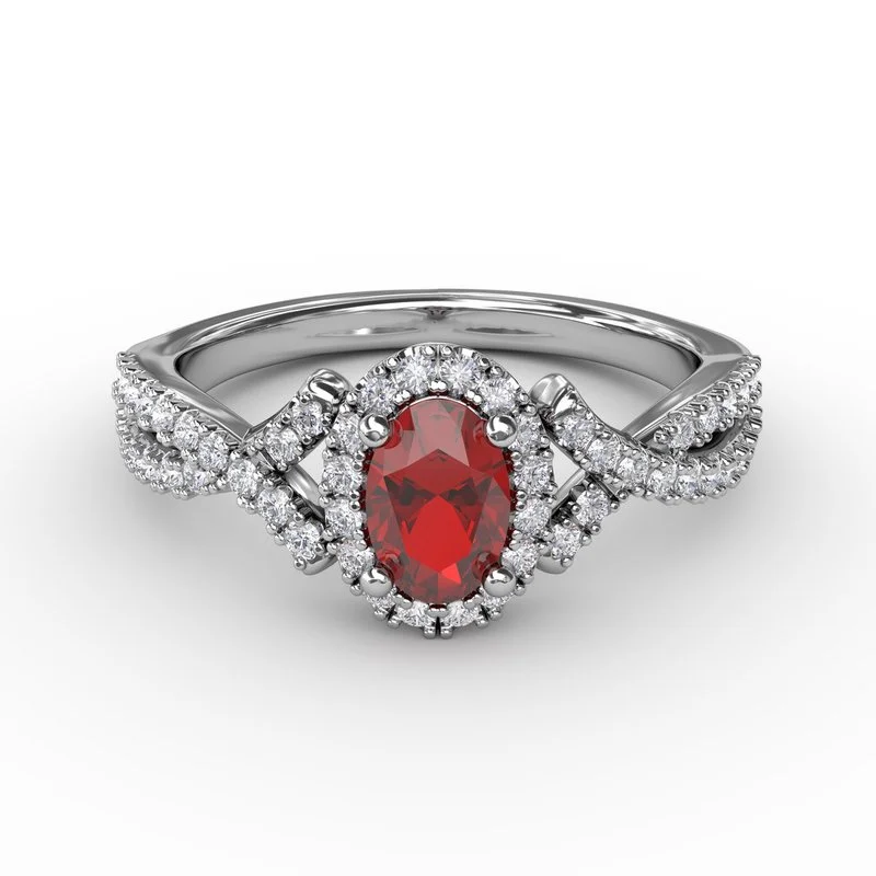 Wedding rings with diamonds for women -FANA Ruby and Diamond Twist Ring R1662R