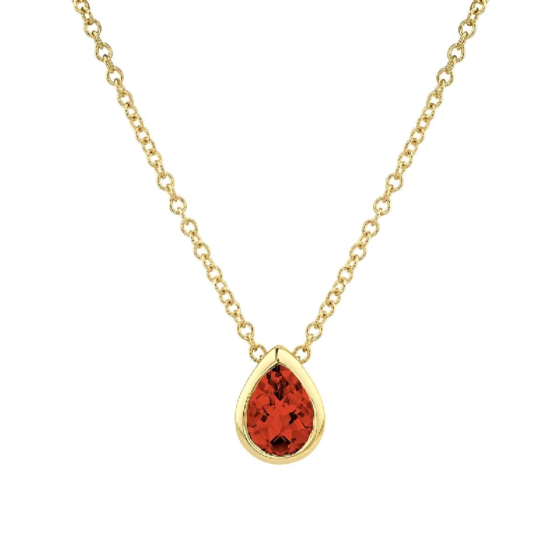 Chunky chain necklaces for fashionistas -14K Yellow Gold Checkerboard Cut Garnet Pendant Necklace