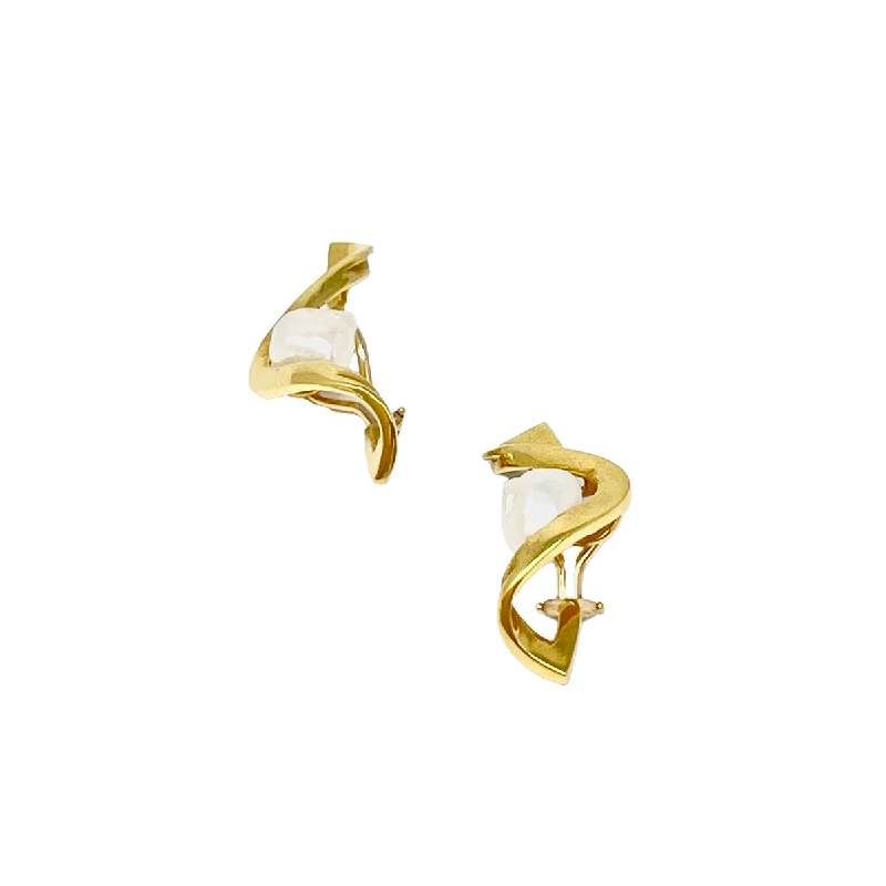 Vintage earrings-Cellino 18K Gold Earclips with Biwa Pearl