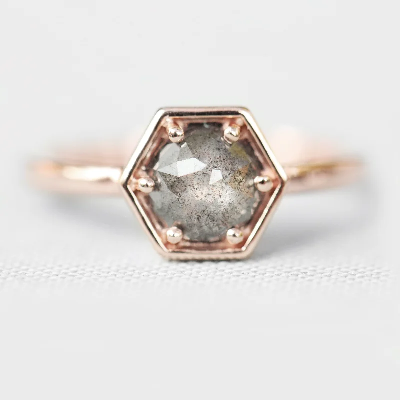 Elegant engagement rings with solitaire diamonds -Rhetta Ring with a 0.70 Carat Gray Salt and Pepper Diamond in 10k Rose Gold - Ready to Size and Ship