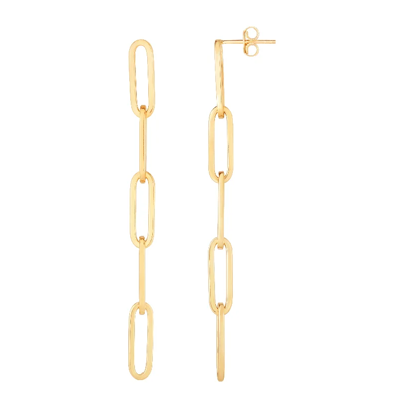 Cute pearl earrings-14K Gold Paperclip 5 Link Drop Earring