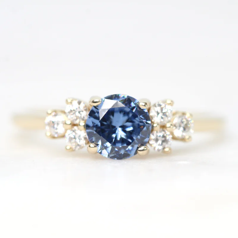 Unique promise rings for couples -Veragene Ring with a 1 Carat Round Blue Tanzanite and White Diamond Accents in 14k Yellow Gold - Ready to Size and Ship