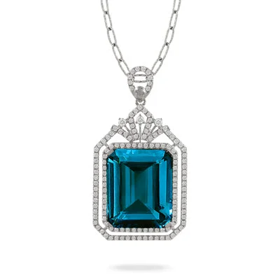 Gemstone pendant necklaces for healing -Doves London Blue Topaz and Diamond Pendant P10249LBT