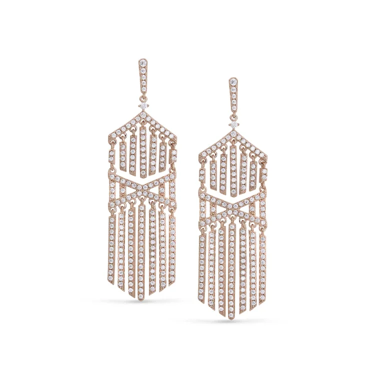 Long earrings-Rose Gold Finish Sterling Silver Micropave Cascade Earrings with Simulated Diamonds