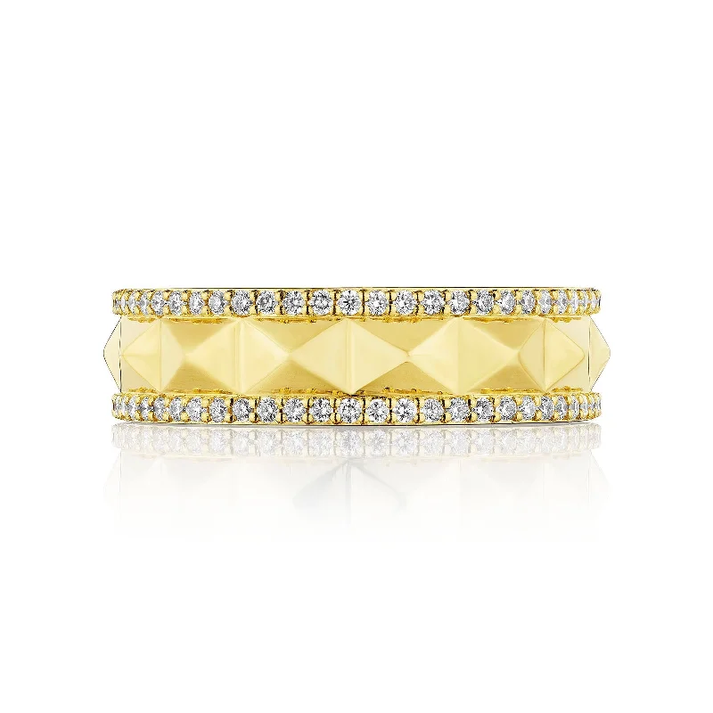 Affordable gold rings for daily wear -Rockstud Band with Diamonds