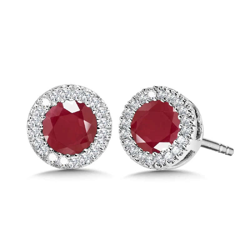 Classic gold hoop earrings-Ruby and Diamond Stud Earrings in White Gold