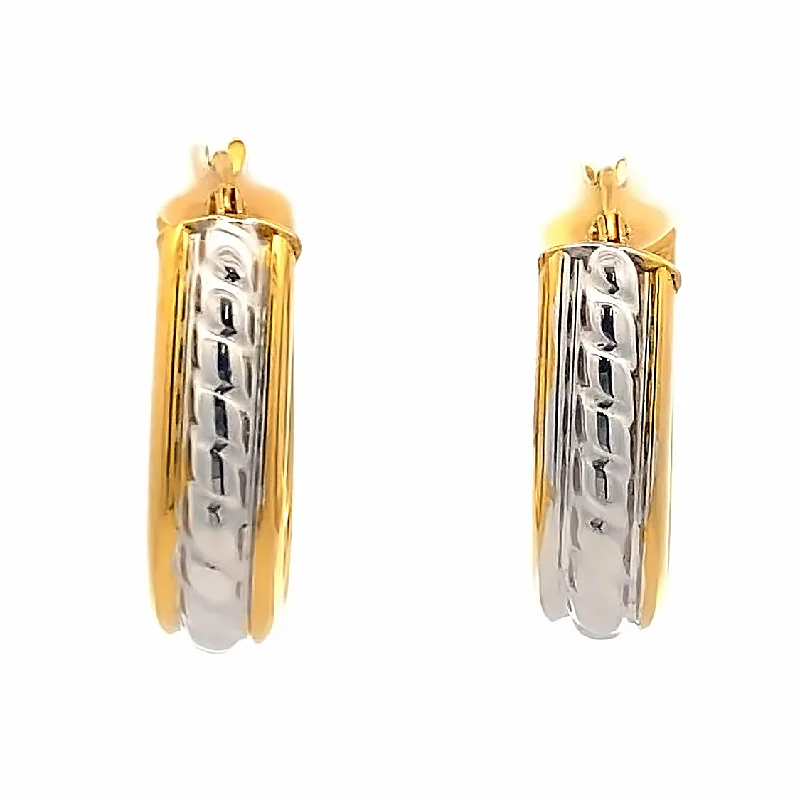 Women’s hoop earrings-Estate Textured Hoop Earrings in Two-Tone Gold