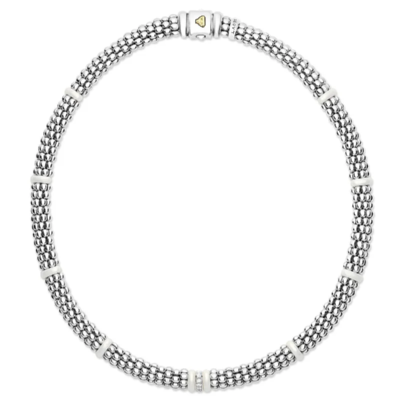 Necklaces with initials for couples -Single Station Diamond Caviar Necklace