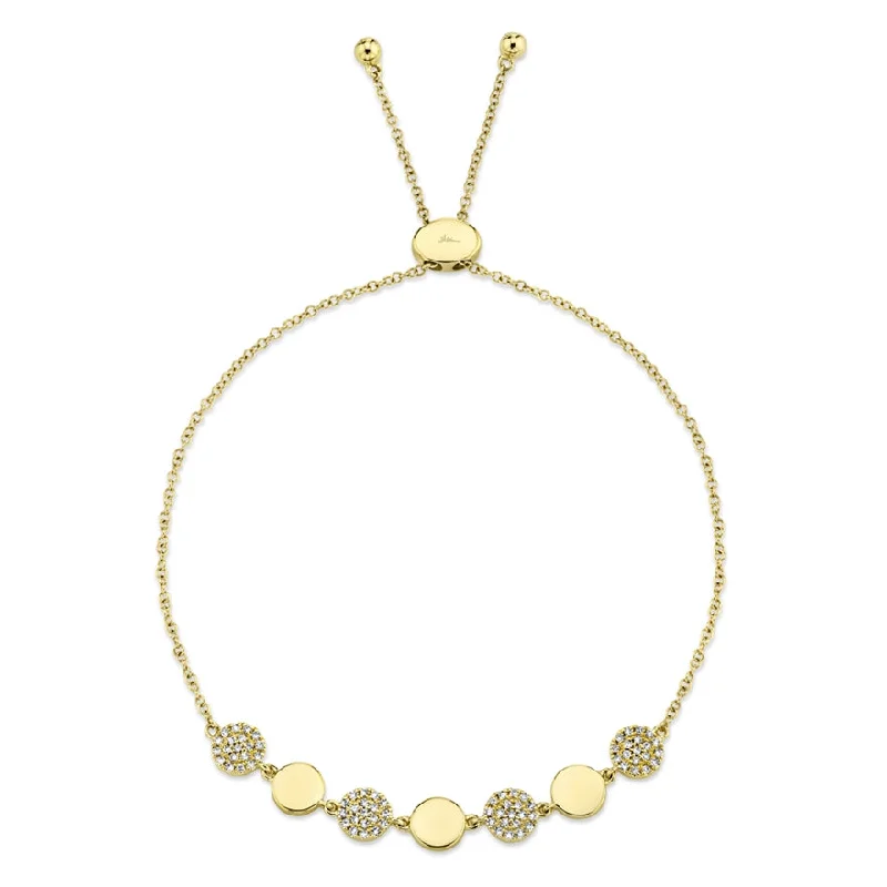 Stackable gemstone bracelets for unique looks -14K Yellow Gold Diamond Pave Circle Bolo Bracelet