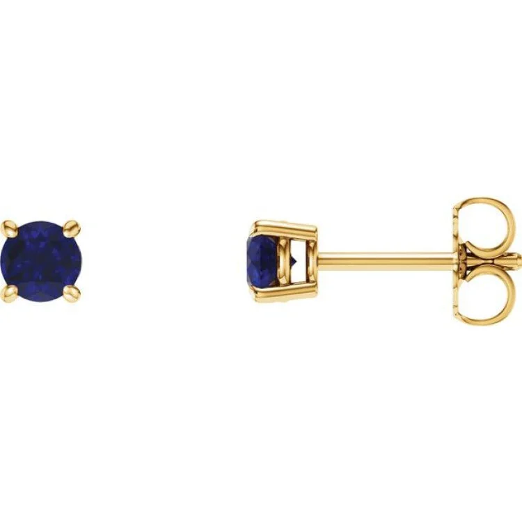 Drop earrings-14K Yellow 4 mm Natural Blue Sapphire Stud Earrings