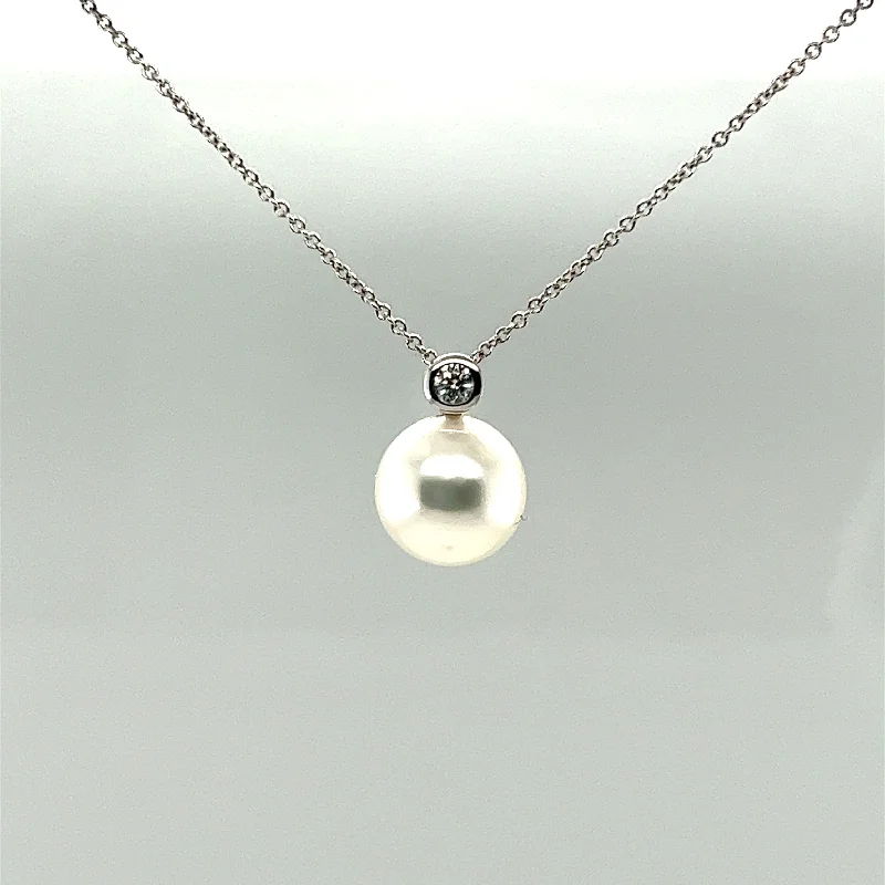 Pearl drop necklaces for evening wear -White South Sea Pearl and Diamond Modern Solitaire Necklace