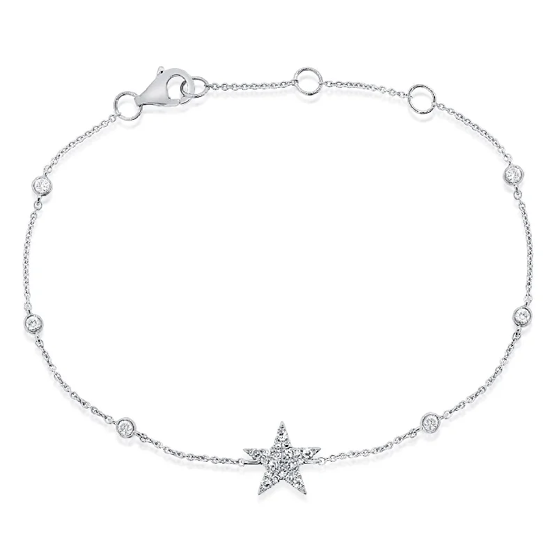 Vintage-inspired bracelets with intricate designs -14K White Gold Diamond Star Bezel Station Bracelet