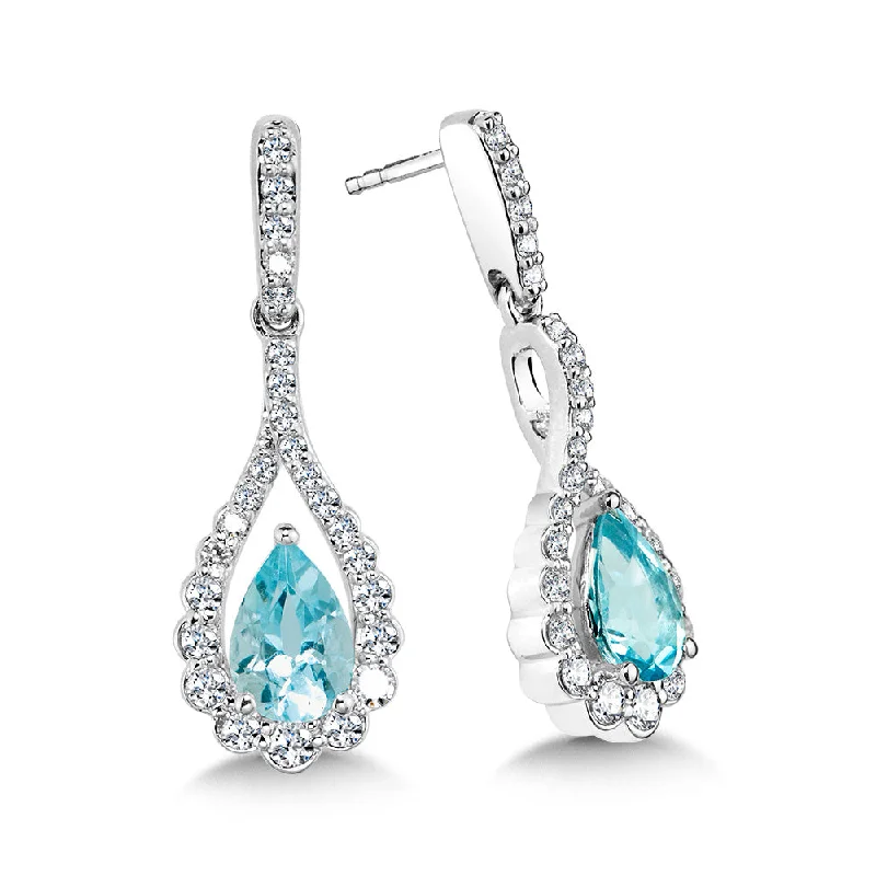 Silver hoop earrings for women-Aquamarine and Diamond Drop Earrings in White Gold