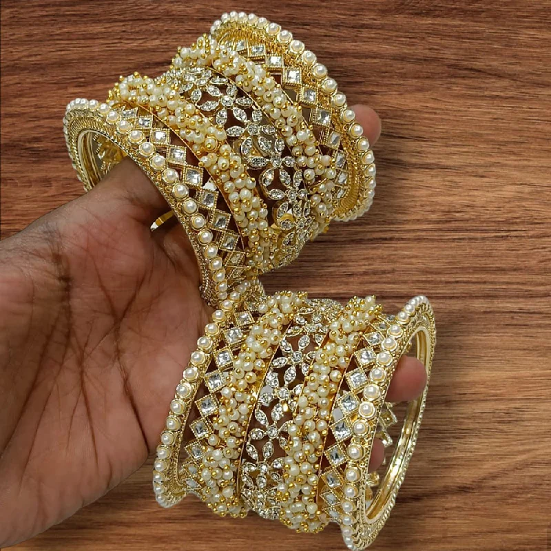 Matching bangles for bridesmaids -Shagna Gold Plated Pearl And Austrian Stone Bangles Set