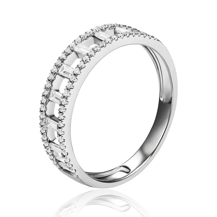 Engagement rings with oval diamonds -Luvente 14k White gold baguette diamond band R03745