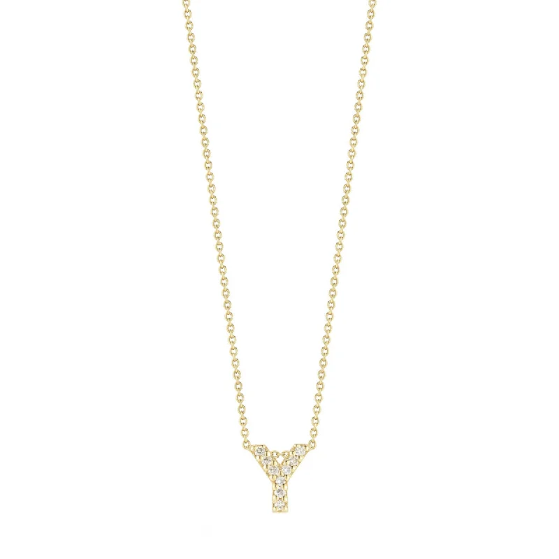 Personalized family tree necklaces -18K Yellow Gold Diamond Love Letter Y Necklace