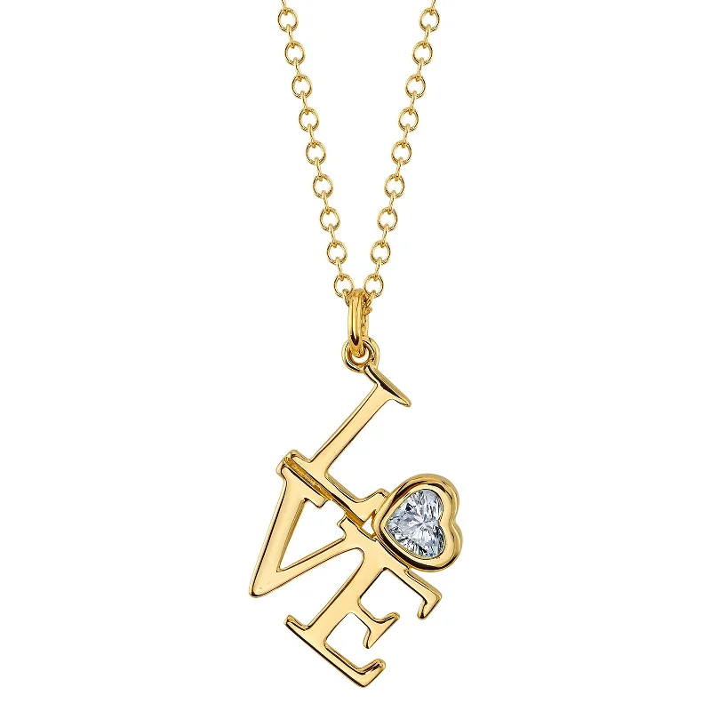 Simple yet elegant gold necklaces -"Love" Necklace with Bezel Set Diamond