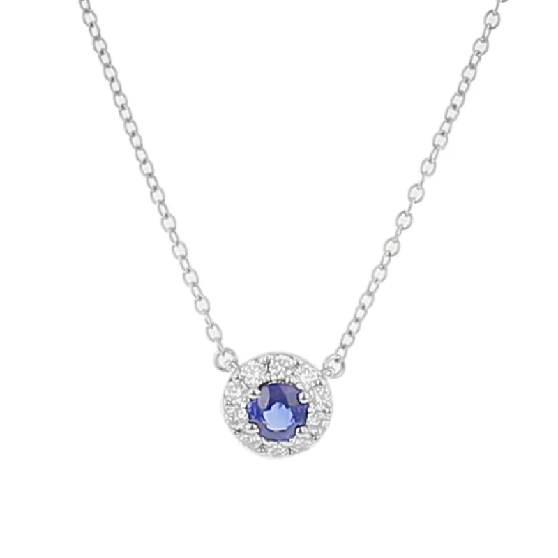 Necklace with butterfly pendant -Sapphire and Diamond Halo Pendant Necklace