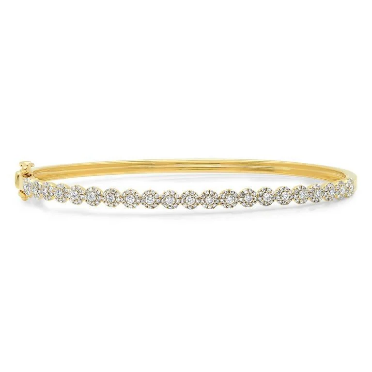 Handmade bracelets for boho-chic style -14K Yellow Gold Diamond Cluster Small Bangle