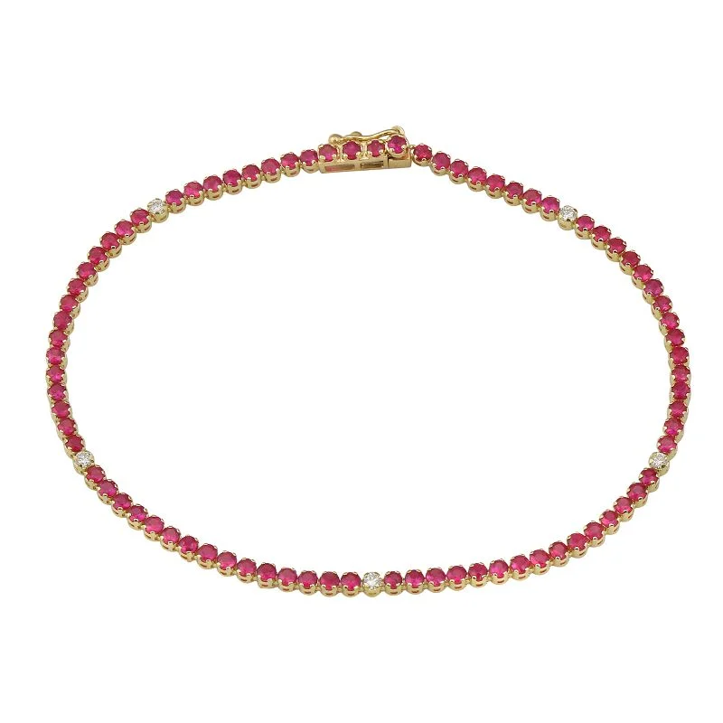 Trendy bangles and bracelets for casual outfits -14k Yellow Gold Diamond & Ruby Gemstone Tennis Bracelet