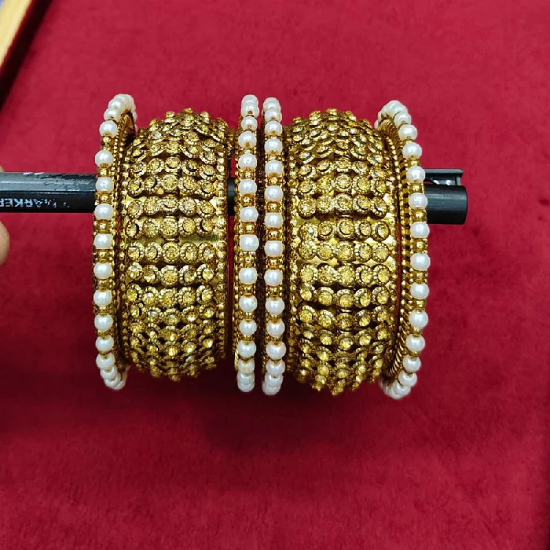 Elegant pearl bangles for evening wear -Pooja Bangles Gold Plated Pearl  Bangle Set