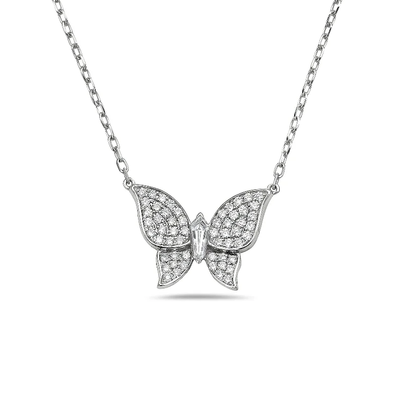 Personalized gemstone necklaces for friends -Butterfly Necklace with Diamonds