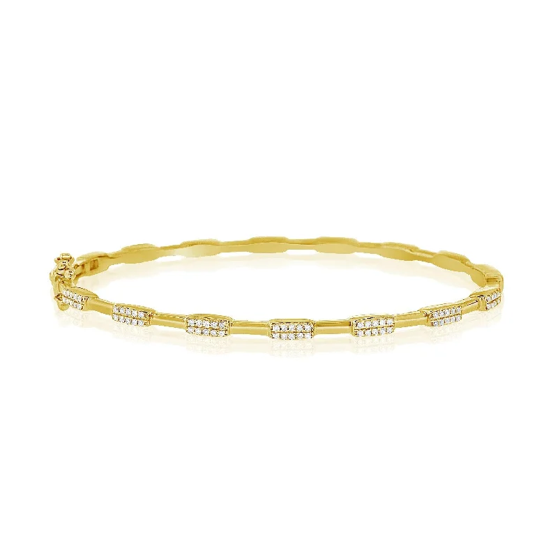 Eco-friendly bracelets made from recycled materials -14K Yellow Gold Diamond Station Hinged Bangle