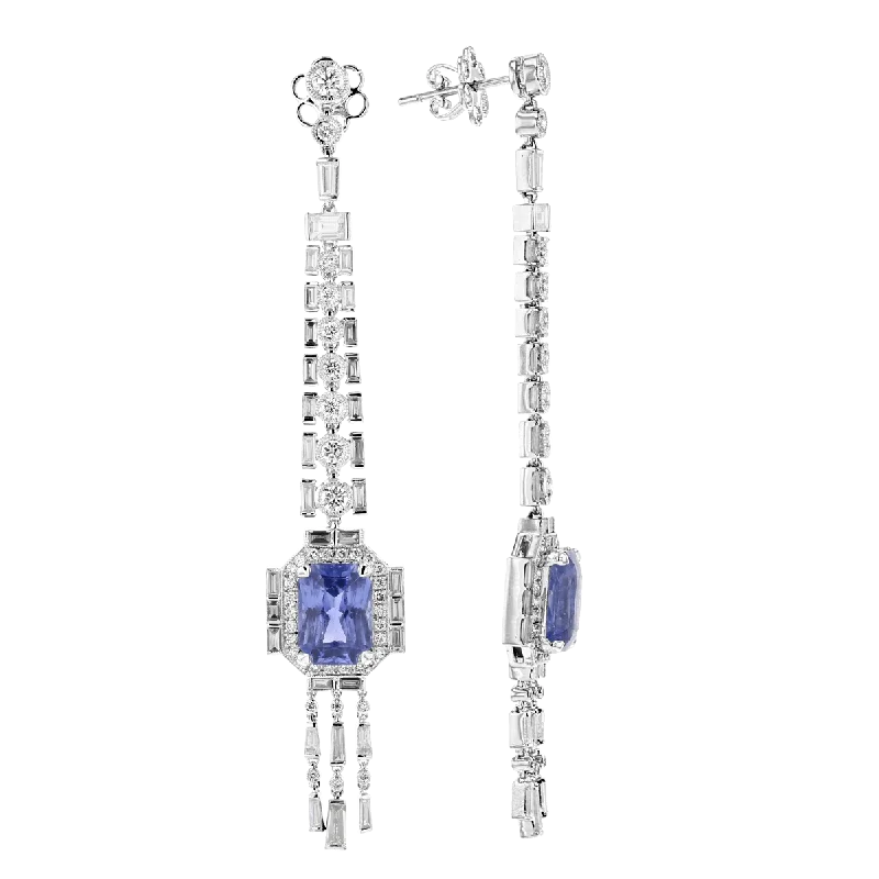 Cute earrings-JULEVE 18KT 5.32 CTW SAPPHIRE & 2.72 CTW DIAMOND DROP EARRINGS