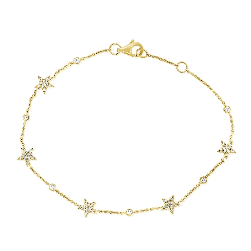 Unique cuff bracelets with engraved designs -14K Yellow Gold Star Diamond By The Yard Bracelet