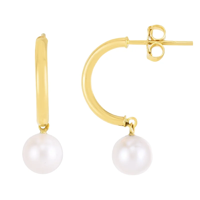 Adjustable drop earrings-14K Pearl Half-Hoop Earrings