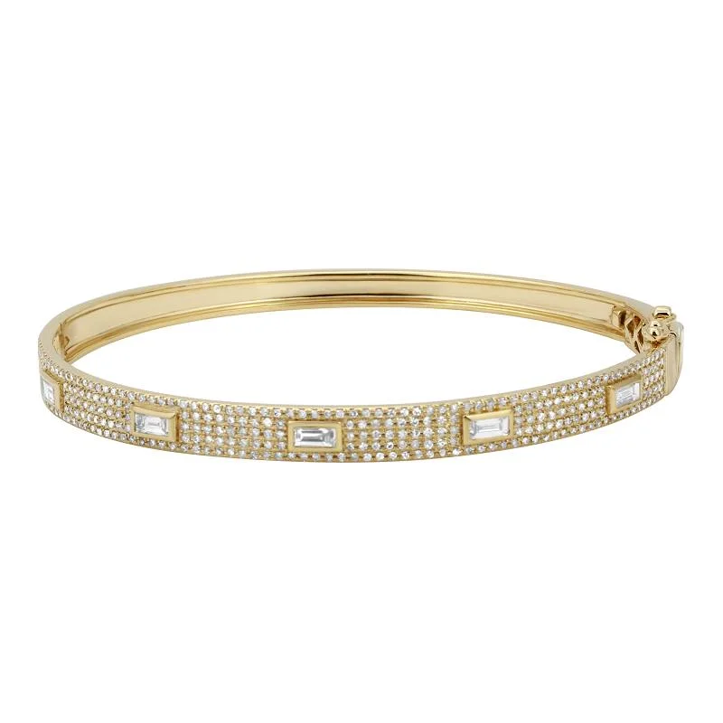 Classic gold bracelets for everyday elegance -14K Yellow Gold Diamond Bangle with Baguette Accents