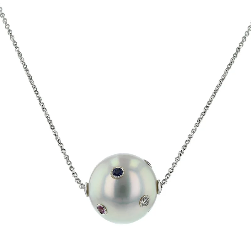 Trendy pendant necklaces for teens -South Sea Pearl, Sapphire and Diamond Necklace