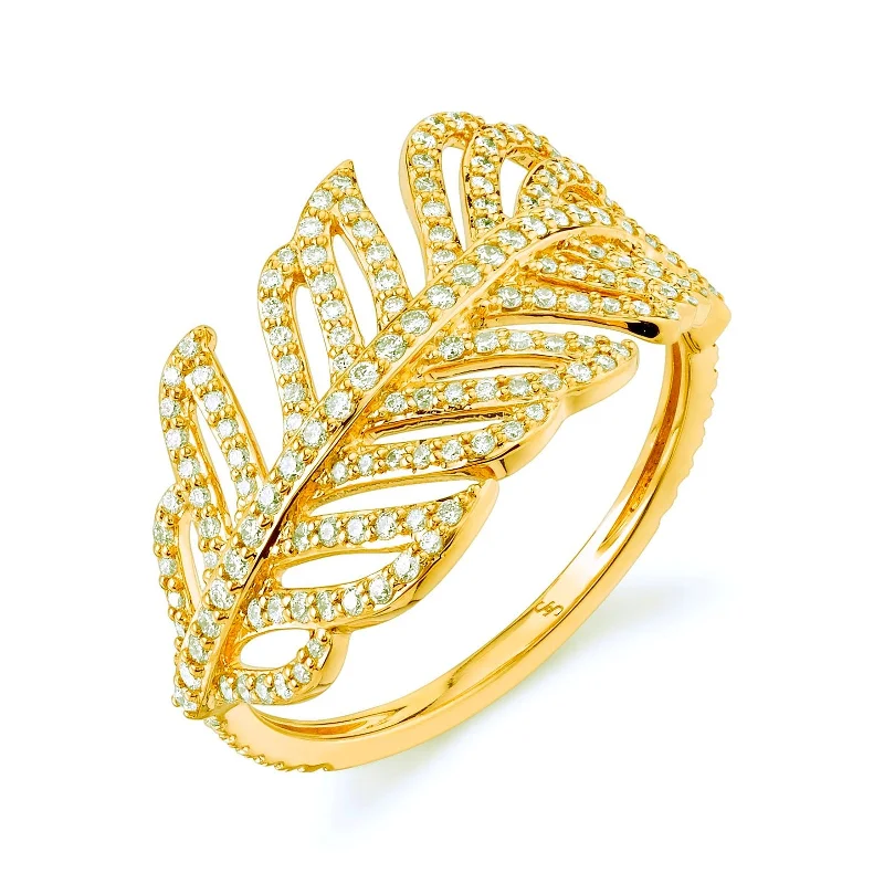 Unique wedding bands with textured designs -Diamond Feather Wrap Ring