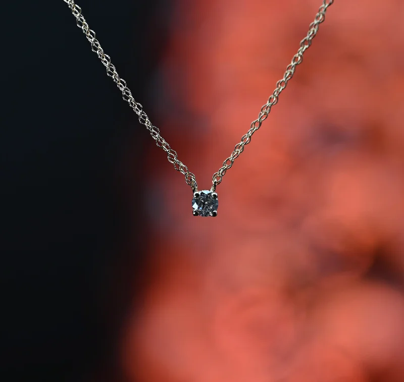 Custom engraved necklaces -14k Yellow Gold Round Diamond Solitaire Necklace