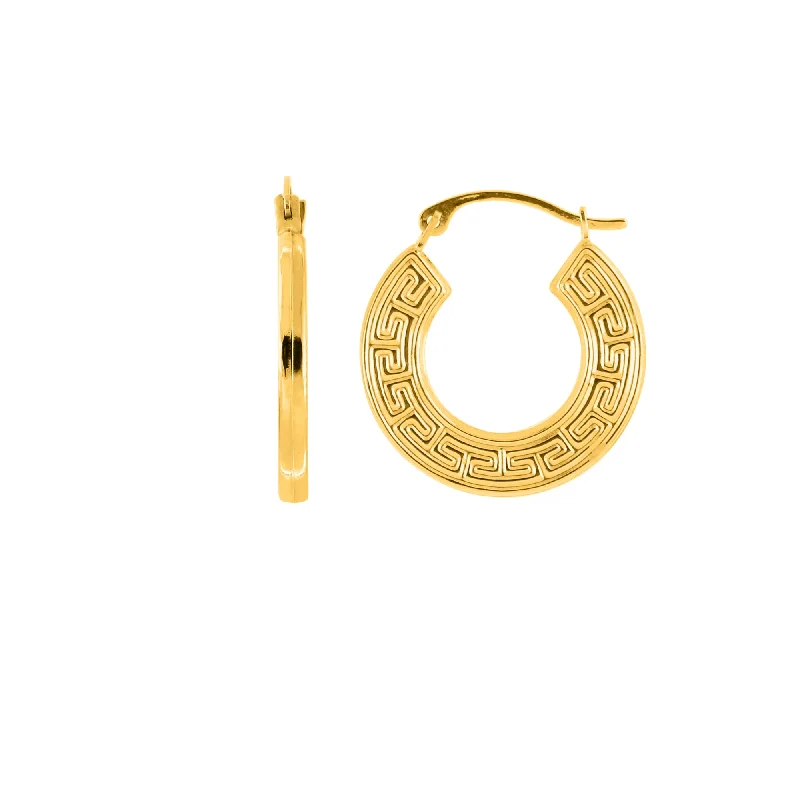 Teardrop gemstone earrings-14K Gold Small Greek Key Hoop Earring