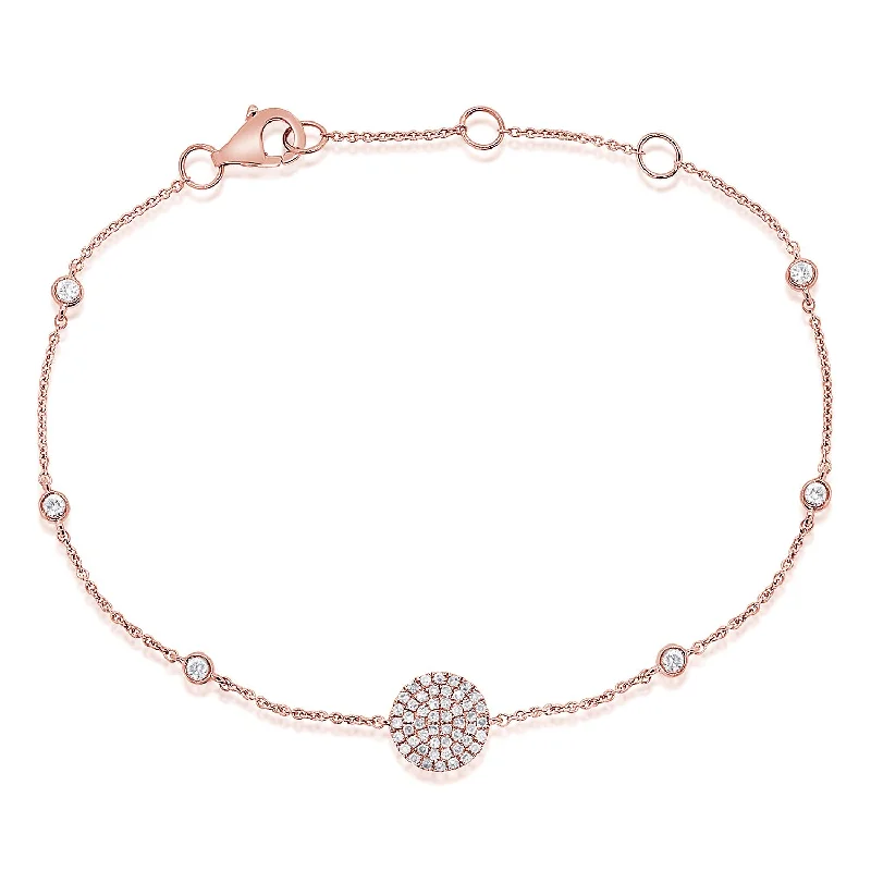 Beaded bracelets for bohemian-inspired style -14K Rose Gold Diamond Pave Disc & Bezel Station Bracelet