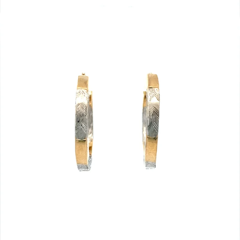 Heart diamond earrings-Estate Engraved Hoop Earrings in Two-Tone Gold