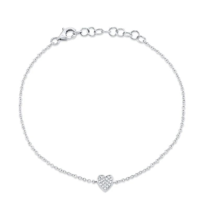 Classic pearl bracelets for bridesmaids -14K White Gold Diamond Heart Bracelet