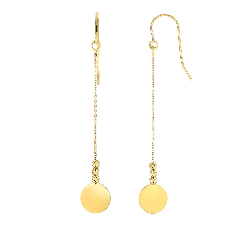 Simple stud earrings-14K Gold Polished Disc & Bead Drop Earring