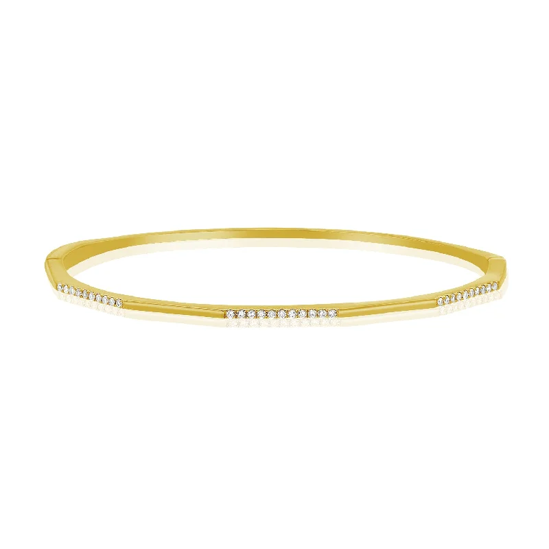 Handmade leather bracelets for trendy looks -14K Yellow Gold Diamond Hinged Bangle