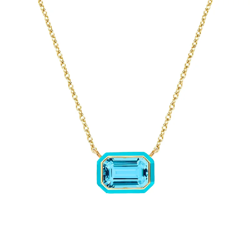 Eco-friendly necklaces made from recycled materials -Blue Topaz Queen Pendant with Turquoise Enamel