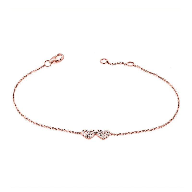 Luxury designer bracelets with precious stones -14K Rose Gold Diamond Double Heart Bracelet