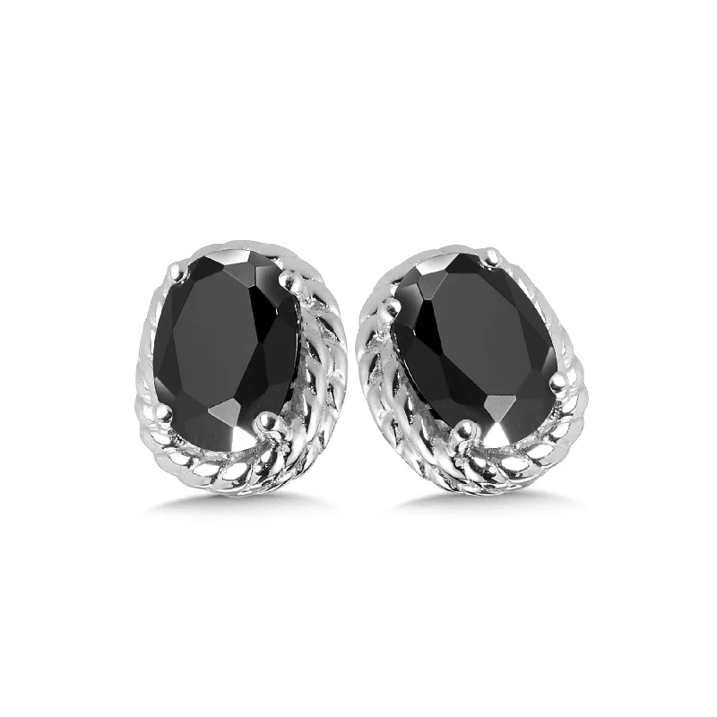 Crystal earrings-Onyx Stud Earrings  in Silver