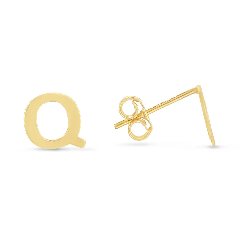 Vintage earrings-14K Gold Initial Q Stud Earring