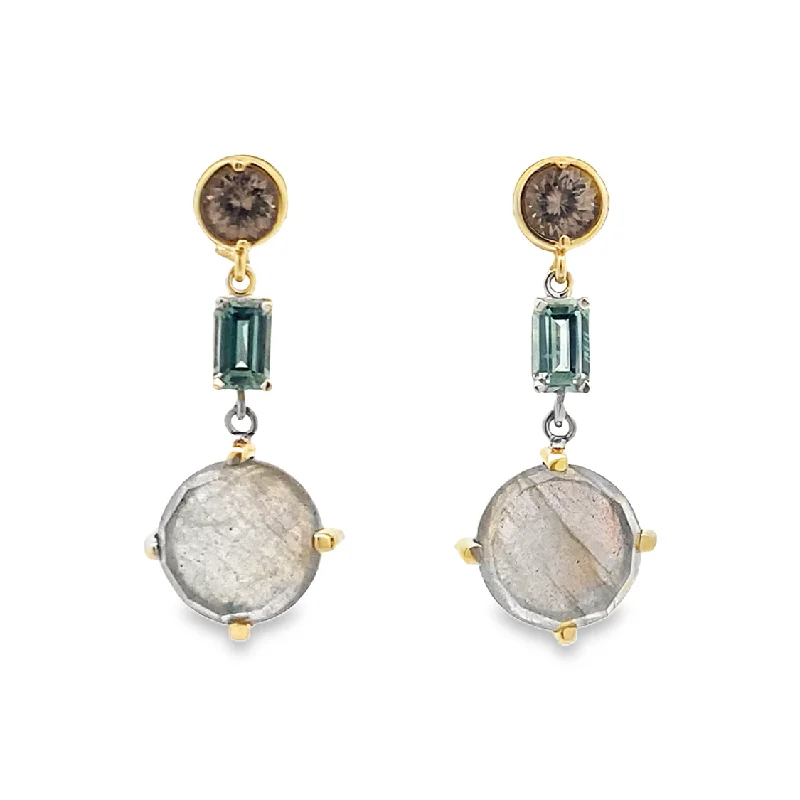 Hoop earrings for men-Labradorite and Zircon and Sapphire Earrings in Two-Tone Gold by B&C