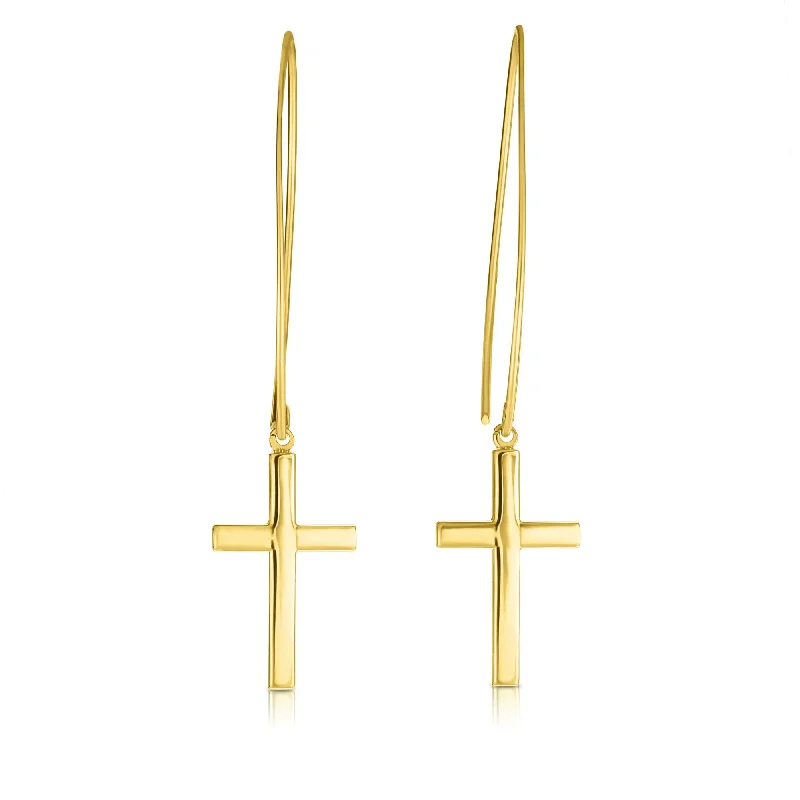 Women’s chandelier earrings-14K Gold Small Cross Threader Earring