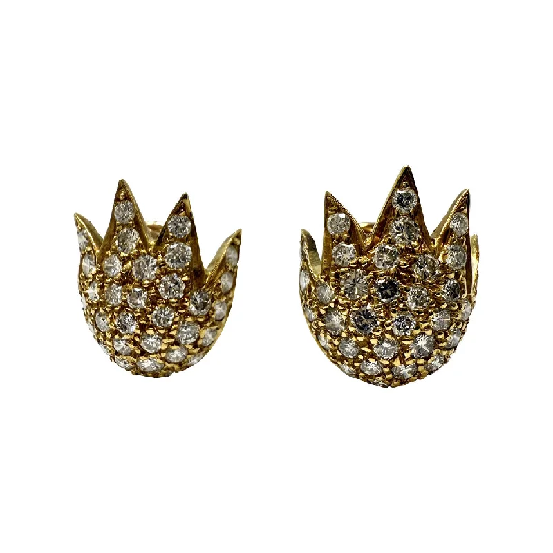 Women’s statement earrings-14K Gold Tulip Shaped Earrings with Diamonds