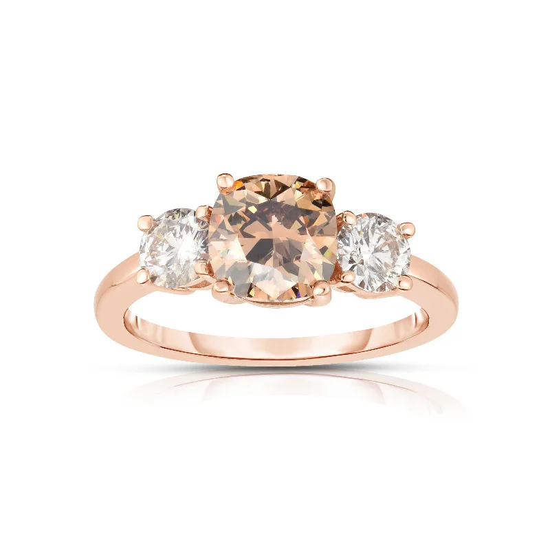 Simple stacking rings for layering -Natural Color Light Brown and White Diamond Ring, 14K Rose Gold