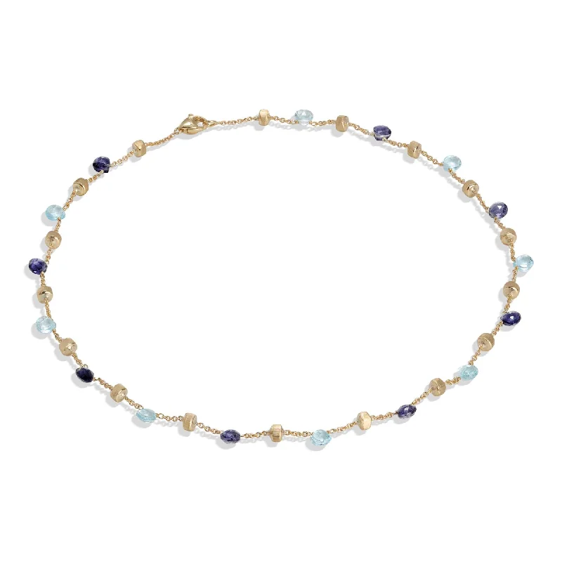 Zodiac sign necklaces for astrology lovers -18K Yellow Gold Single-Strand Topaz & Iolite Necklace